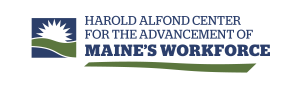 Navy blue and green logo for Harold Alfond Center for the Advancement of Maine’s Workforce